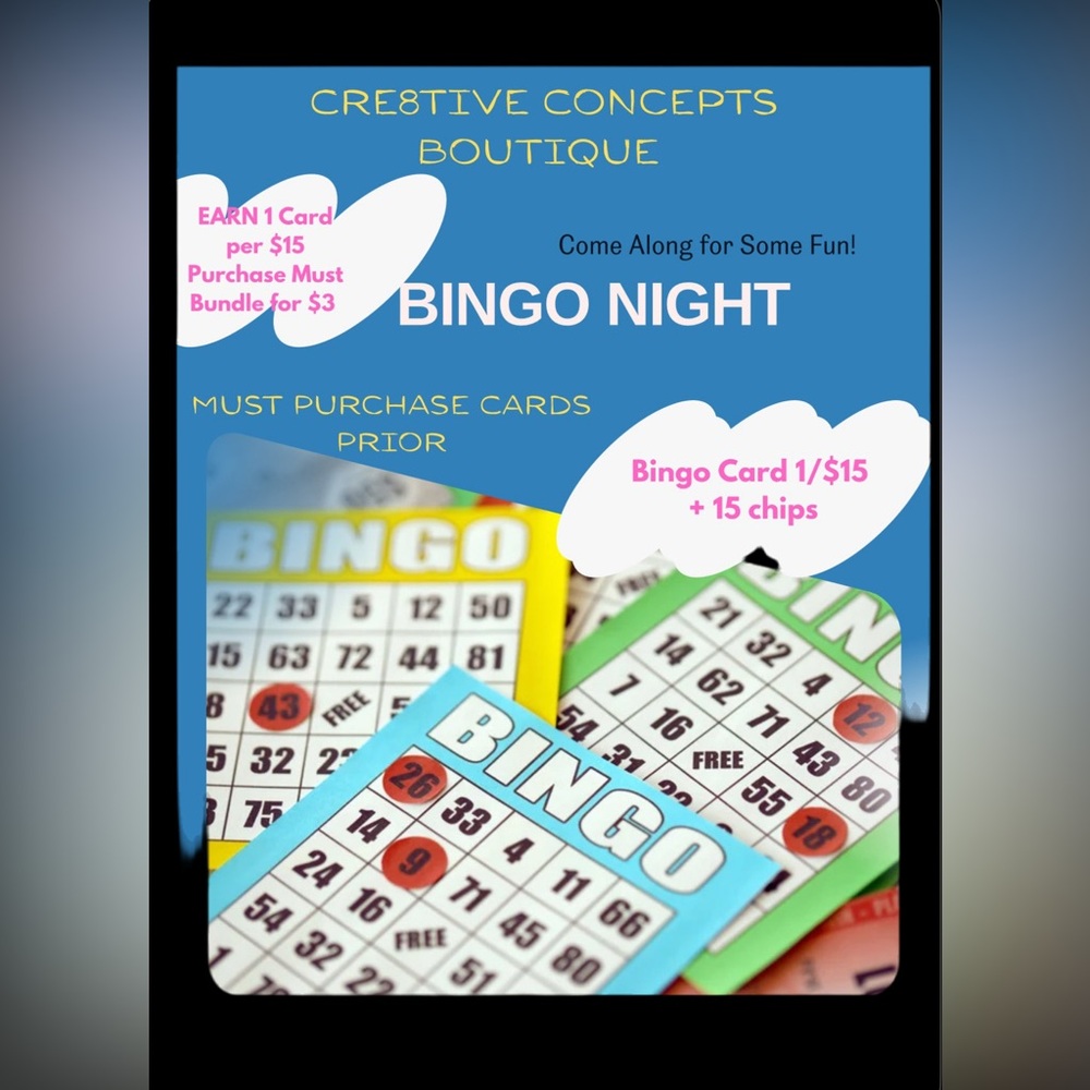 BLACK BINGO Card plus 5 Colored Chips